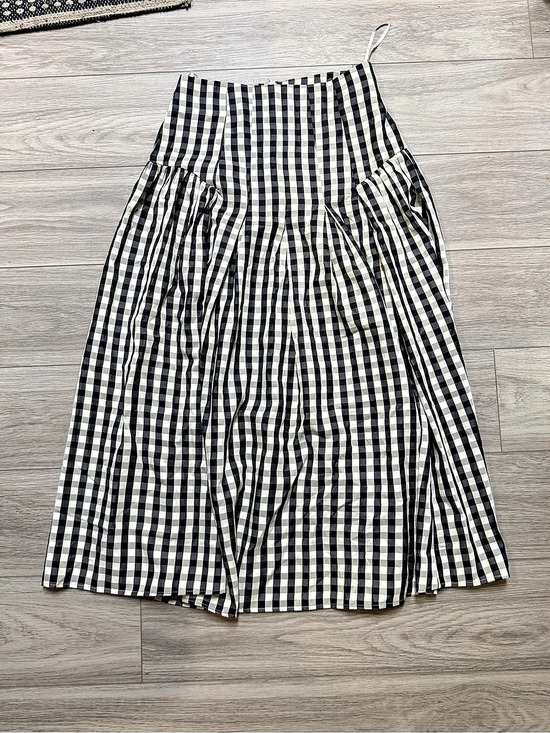 Commense Dresses & Skirts - Commense Gingham Drop Waist Midi Skirt in Black & White Like New